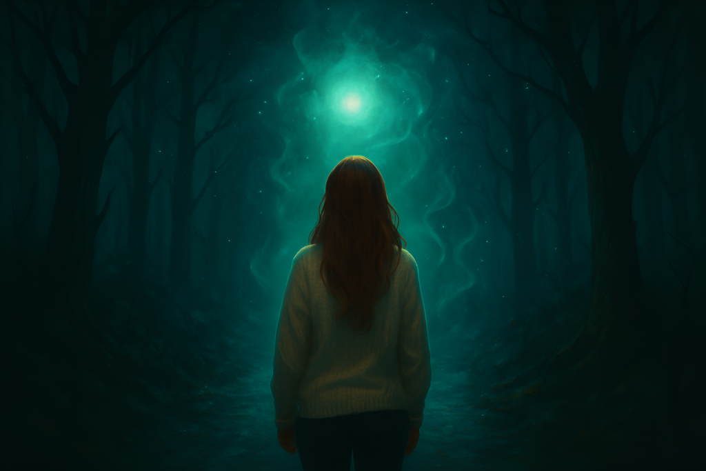 Teen girl on a dark highway under glowing supernatural aurora in the Star Sinclair Chapter 1 banner image.