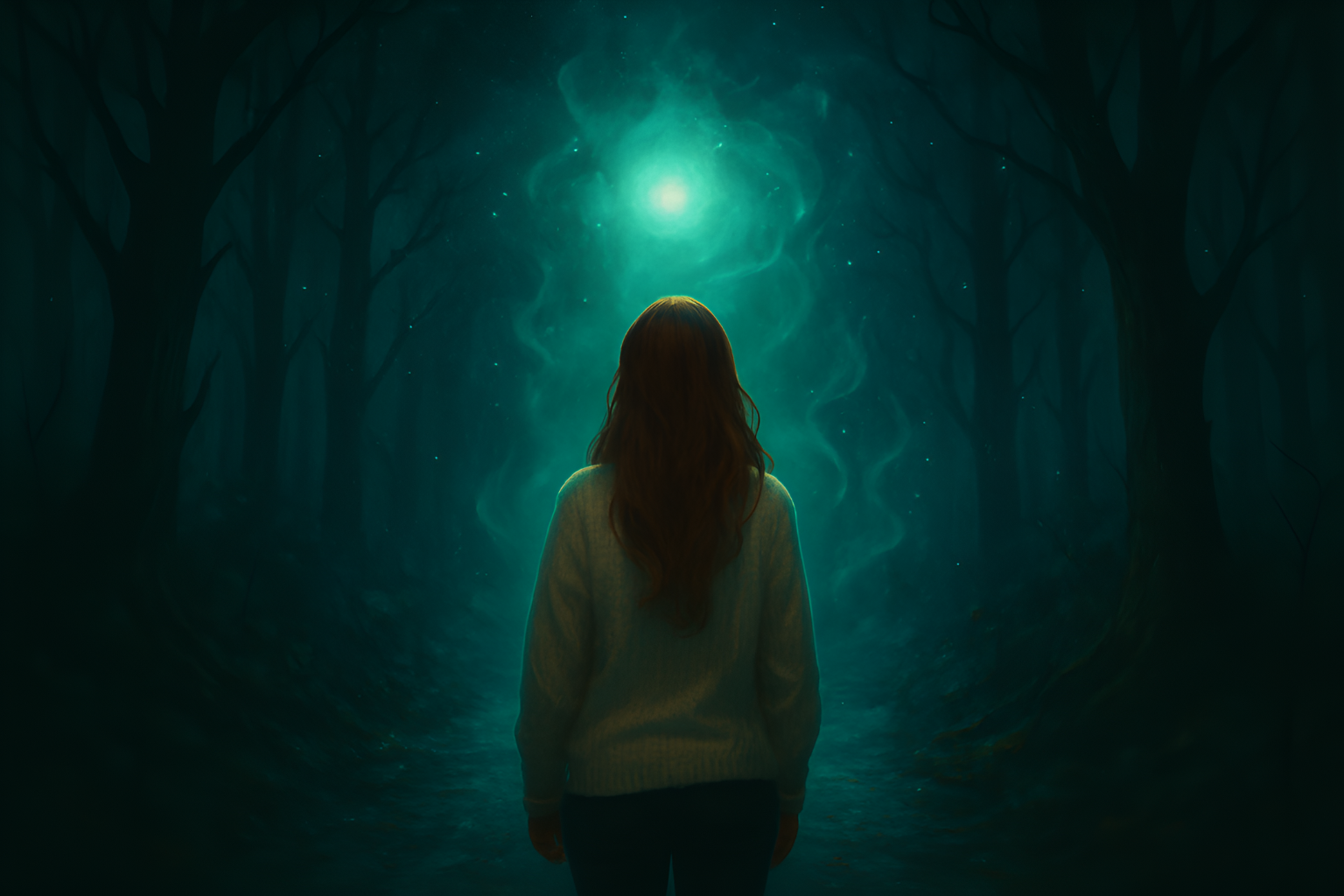 Teen girl on a dark highway under glowing supernatural aurora in the Star Sinclair Chapter 1 banner image.