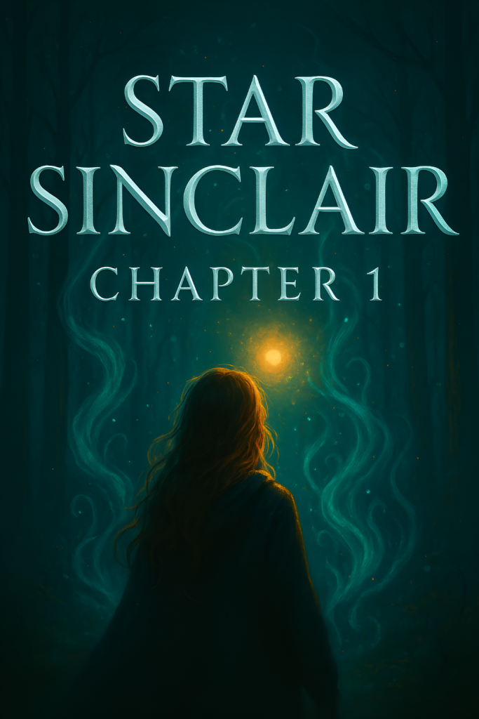 Supernatural title card with silver-white lettering for Star Sinclair Chapter 1 against a glowing, misty night background.